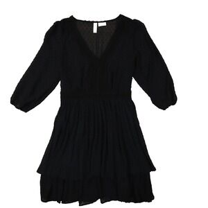 ANTHROPOLOGIE Meadow Rue Minetta Tiered Black Chiffon V-Neck Dress Size 8